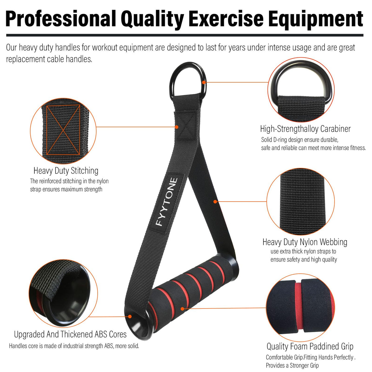 FYYTONE Exercise Handles for Cable Machine, Replacement Handle for Gym Equipment Attachments, Heavy Duty Resistance Bands with 2 Carabiners for Pull Down Workout, Strength Trainer