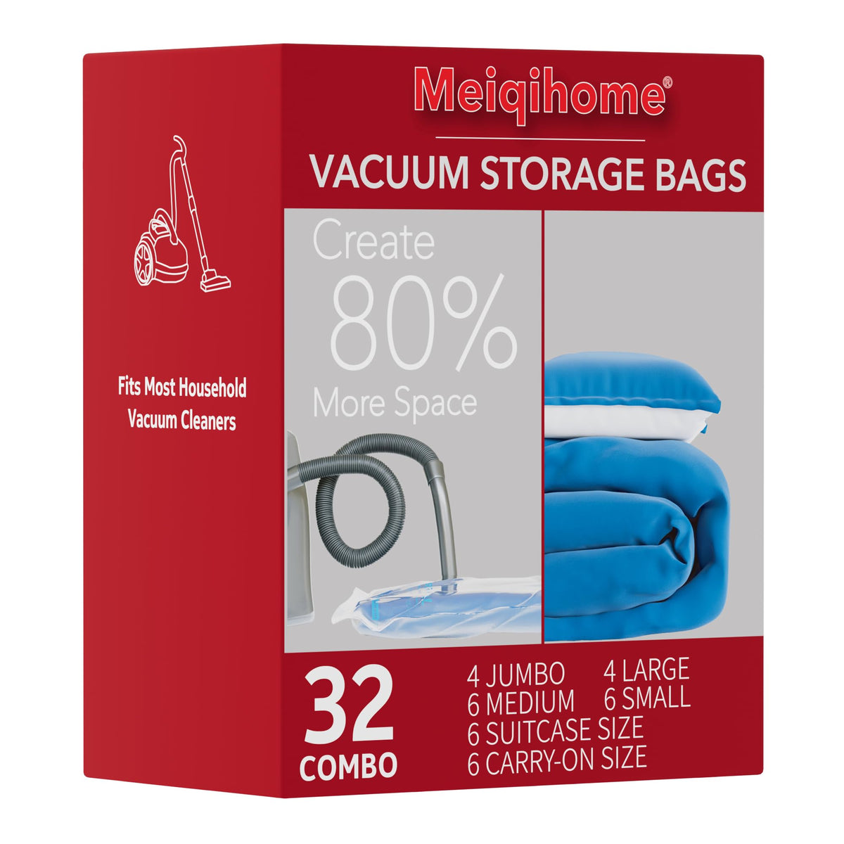 Vacuum Storage Bags, Small Space Saver Sealer Bags, Airtight Compression Bags for Clothes, Pillows, Comforters, Blankets, Beddings, Pack of 10