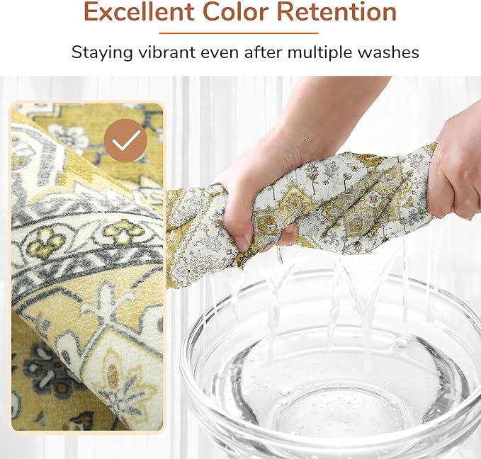 OPPODREAM Thin Area Rugs 4x6, Low-Pile Washable Rugs 4x6 with Non Slip Backing, Faux Cashmere 4 x 6 Throw Carpet, Yellow
