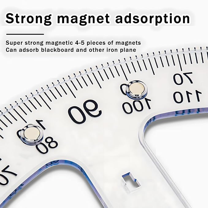 Magnetic Teaching Ruler Set with Multi-Functional Geometry Tools Durable ABS Plastic for Whiteboard Classroom Projects Student Teacher Math Supplies (Clear 2pcs)