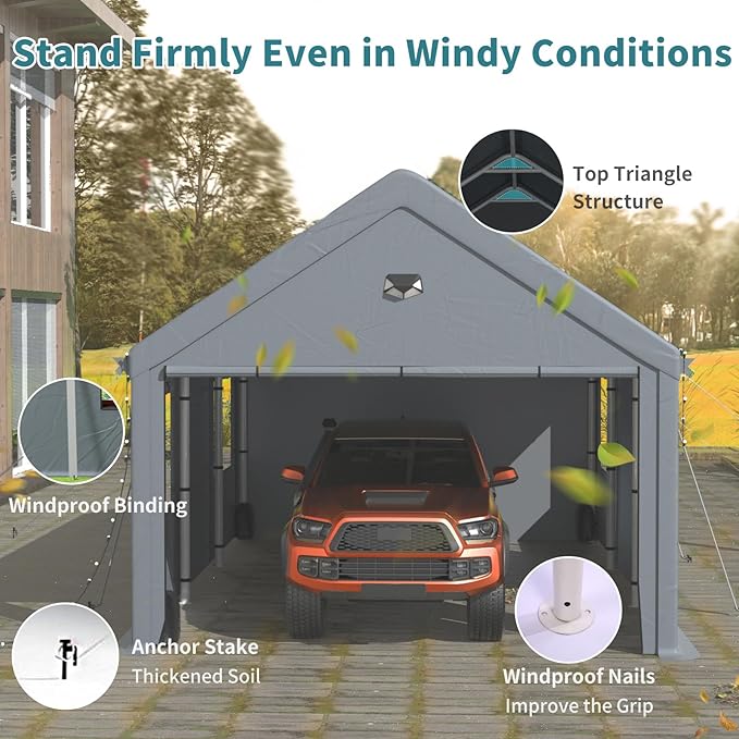 10x20FT Heavy Duty Carport Canopy,Extra Large Portable Car Tent Garage with Roll-up Windows and All-Season Tarp Cover,Removable Roof &Side Walls for Car, SUV,Boats&Truck Shelter Logic Storage