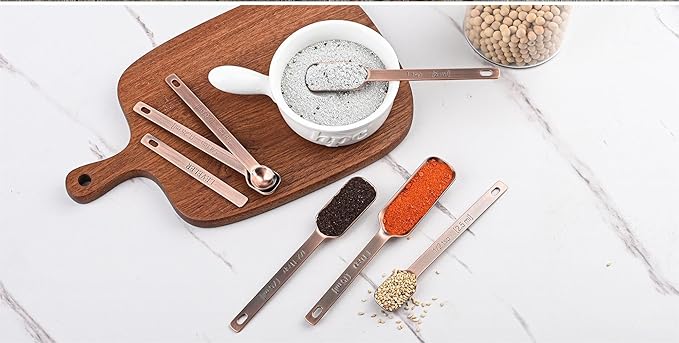 Nstezrne Copper Measuring Cups and Spoons Set, Stainless Steel Measuring Cups and Spoons Set 12, Metal Measuring Cups Set, 5 Measuring Cup Set and 6 Copper Measuring Spoons &Leveler for Kitchen