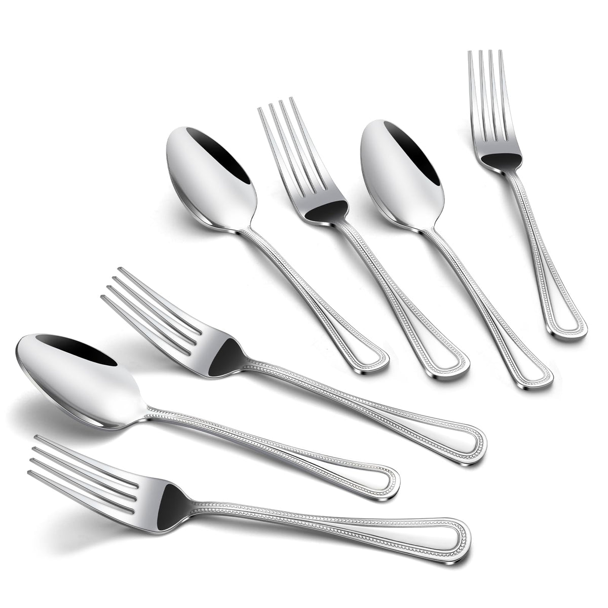 Gymdin 24 Pieces Teaspoons Set, 6.4 Inches Spoon Set, Stainless Steel Silverware, Small Spoons with Pearl Dot Design Handle, Dishwasher Safe, Tea Spoons Suitable for Home and Restaurant