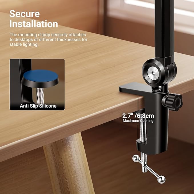 NEEWER Basics 10.5" Streaming Key Lighting, 3000-6500K 15W Full Screen LED Panel Ring Light with Adjustable Arm Stand Desk Clamp Timer for Laptop Computer Video Conference Zoom Makeup, R10