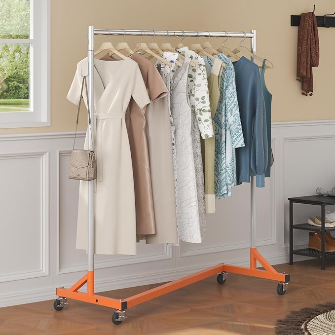 VEVOR Z Rack, Industrial Grade Z Base Garment Rack, Rolling Sturdy Steel Z Base Clothing Rack with Lockable Casters, for Home Clothing Store Display Orange (3 Sets)