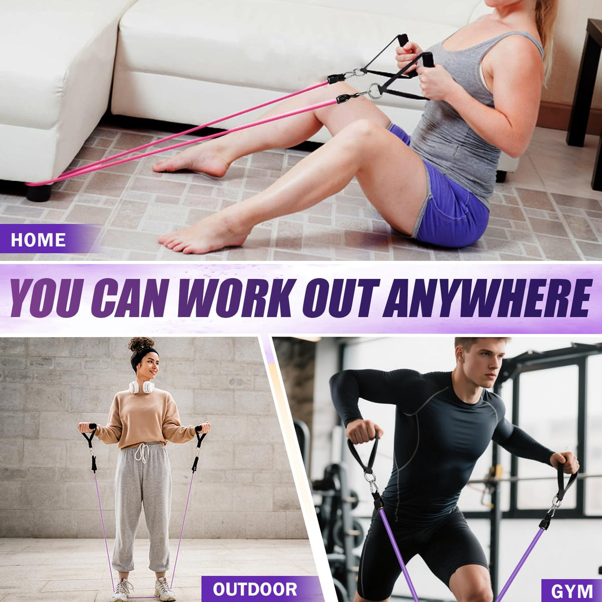 WHATAFIT Resistance Bands, Exercise Bands，Resistance Bands for Working Out, Work Out Bands with Handles for Men and Women Fitness, Strength Training Home Gym Equipment