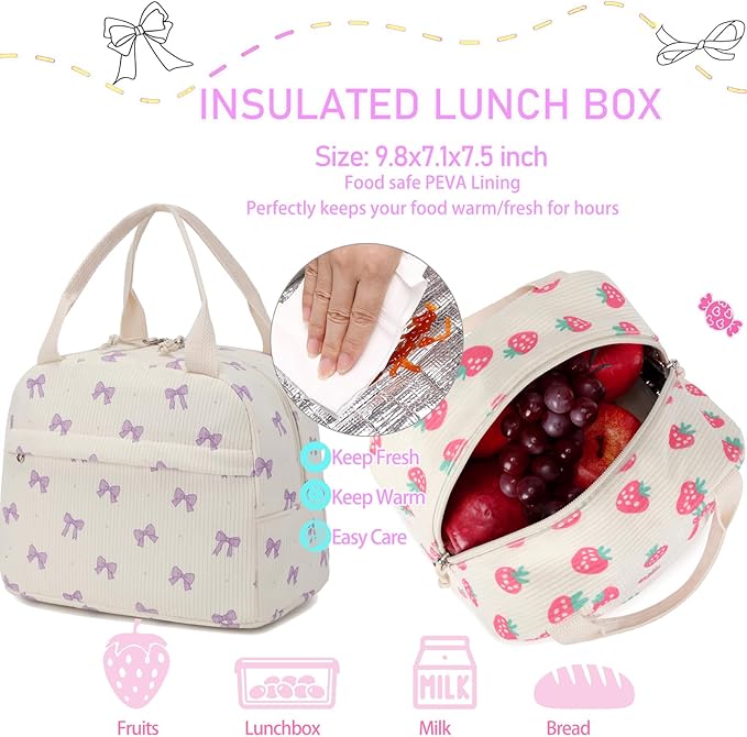 Corduroy Bow Backpack for Girls Teens School Bookbag with Lunch Box Pencil Case Laptop Sleeve Elementary Middle School Bag, Bow Tie-Purple