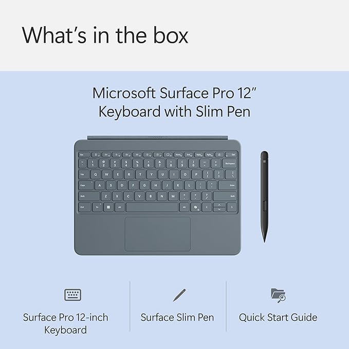 Microsoft Surface Pro Keyboard and Slim Pen 2 Bundle for Surface Pro 12" Device, Alcantara Material, Ocean
