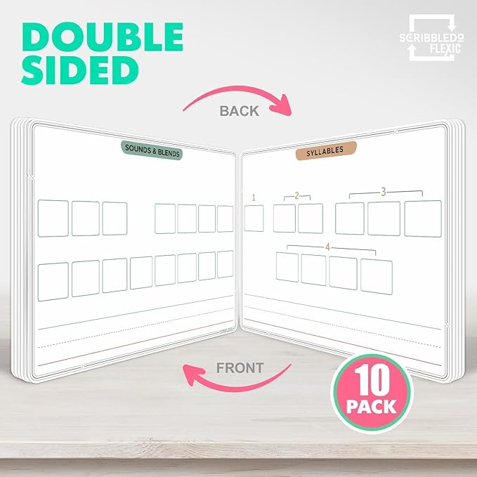 SCRIBBLEDO Sounds & Blends Dry Erase Sheets 9”x12” Phonics Manipulatives Elkonin Boxes Reading Manipulatives Blending Boards Phonemic Sound Boxes Syllables Letter Practice Classroom Pack of 10