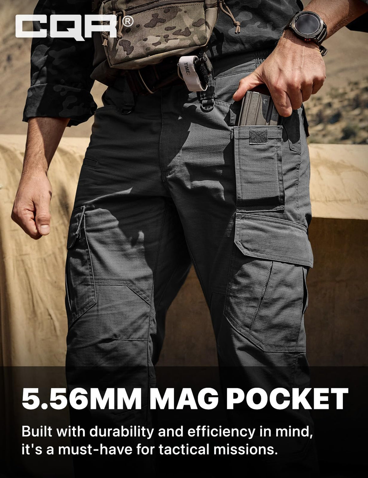 CQR Men's Tactical Pants, Water Resistant Ripstop Cargo Pants, Lightweight EDC Work Hiking Pants, Outdoor Apparel, Duratex Mag Pocket Charcoal, 36W x 36L