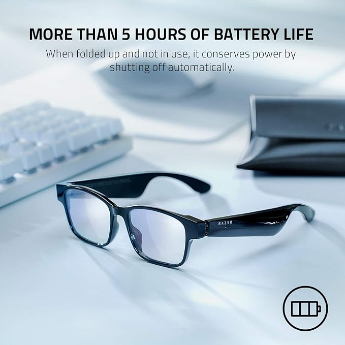 Razer Anzu Smart Glasses: Blue Light Filtering & Polarized Sunglass Lenses - Low Latency Audio - Built-in Mic & Speakers - Touch & Voice Assistant Compatible - 5hrs Battery - Round/Large