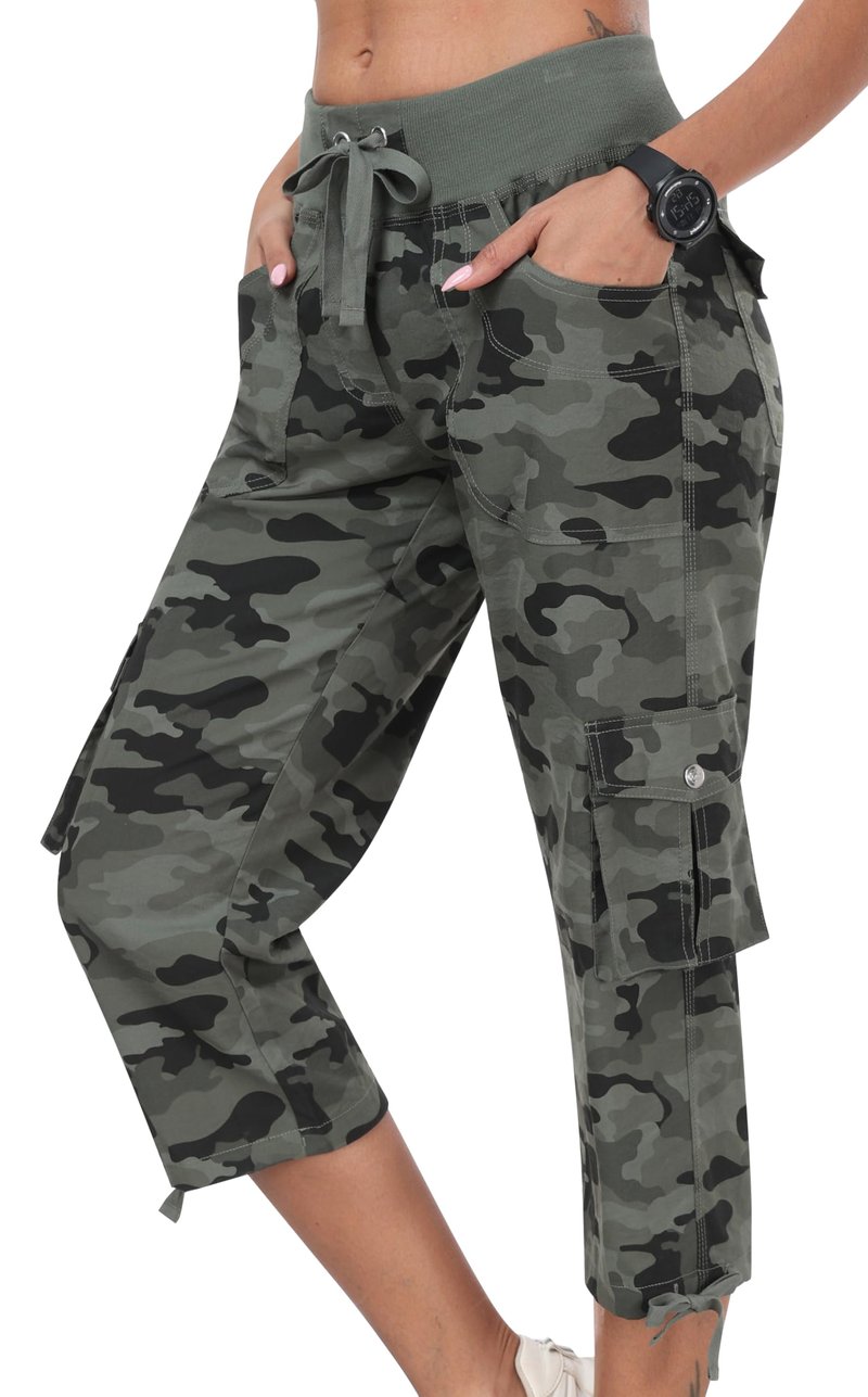 MoFiz Hiking Cargo Shorts for Women Outdoor Quick Dry Athletic Shorts for Boating Camping with Pockets Camo Green XS