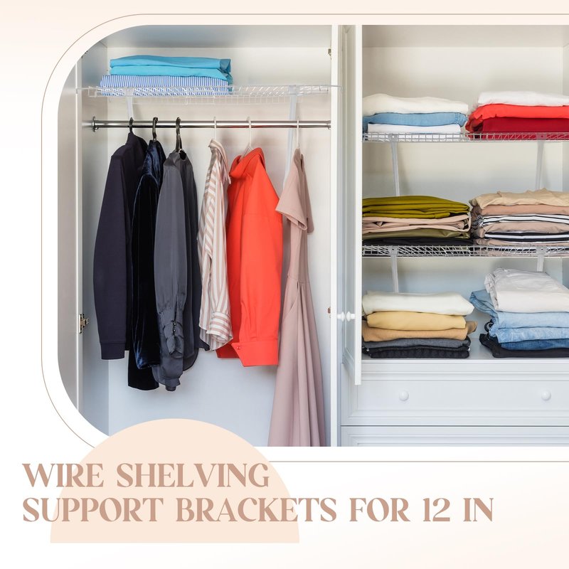 Innconee 12 Pcs Support Brackets for 12in Wide Shelving Wire Wire Shelf Brackets Closet Rod Bracket Closet Support Bracket with Anchors and Pins for Installation Wires Shelving Supports Closets
