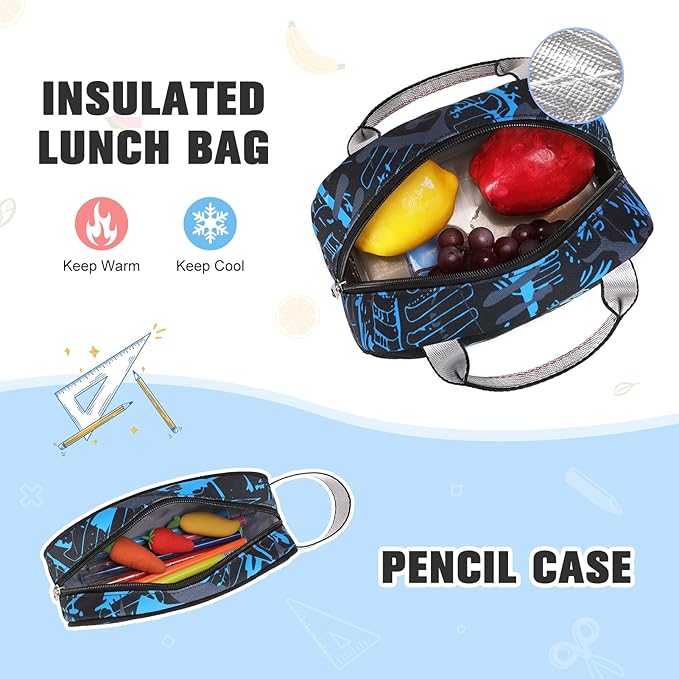 Bevalsa Backpack for Boys, Cool Luminous Backpacks with Lunch Box & Pen Case, School Bags for Kids, Bookbag for Children Teens for Elementary Middle School Student with USB Charging Port (Music)