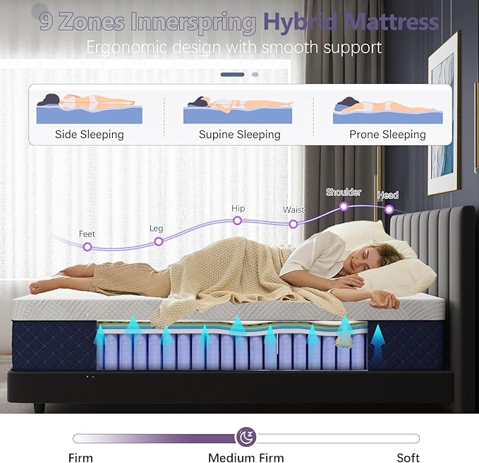 King Mattresses, 10 Inch Hybrid King Mattress in a Box, Memory Foam and Individual Pocket Spring Breathable Comfort for Sleep Supportive and Pressure Relief, CertiPUR-US, 80"*76"*10"