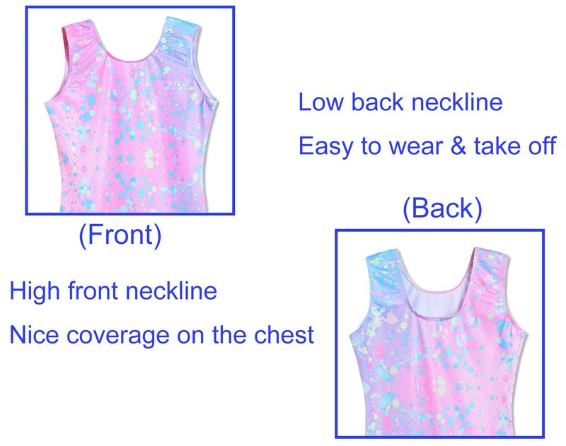 Domusgo Girls Gymnastics Leotards Size 9-10 Years Old Shiny Colorful Graffiti Dot Sleeveless Biketard with Shorts