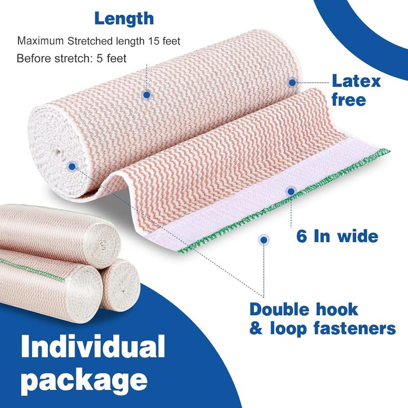 AZEN Premium 2 Pack Elastic Bandage Wrap 6 Inch, Compression Wrap Bandage for Legs, Ankle, Knee, Tummy, Body, Latex-Free, Lymphedema Wraps for Legs