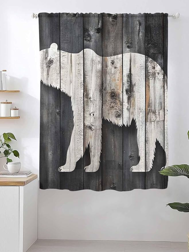 Sheer Curtains 72 Inches Long, Farmhouse Country Vintage Wood Grain Privacy