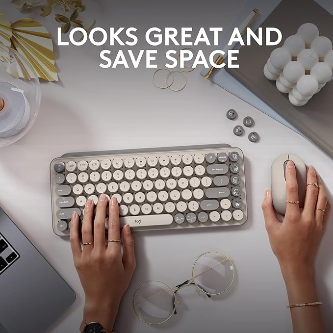 Logitech POP Keys Mechanical Wireless Keyboard with Customizable Emoji Keys, Durable Compact Design, Bluetooth or USB Connectivity, Multi-Device, OS Compatible - Mist