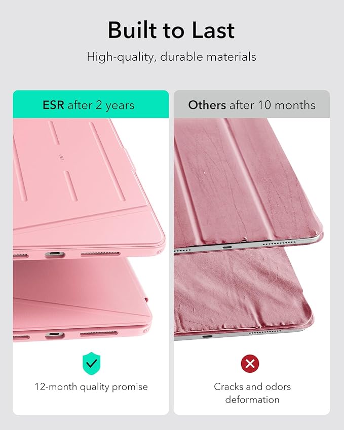 ESR for iPad Pro 11 Inch Case (M5/M4) 2025/2024, Vertical Stand Cover, Multi Stand Angles, Ultra-Stable Case with Pencil Holder, Flip Series, Pink