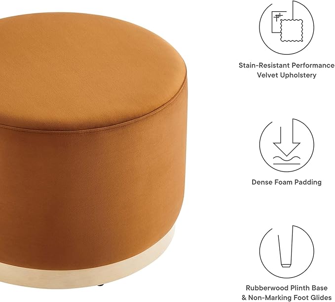 Modway Large 23" Round Performance Velvet Upholstered Upholstered Ottoman