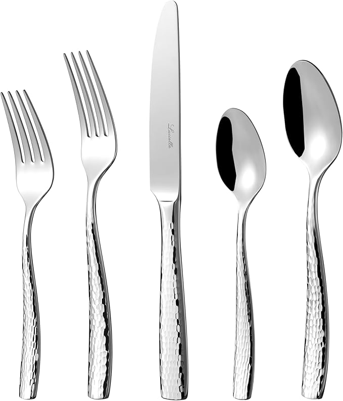 LUCIELLA 45-Piece Hammered 18/10 Forged Silverware Set and serving utensils