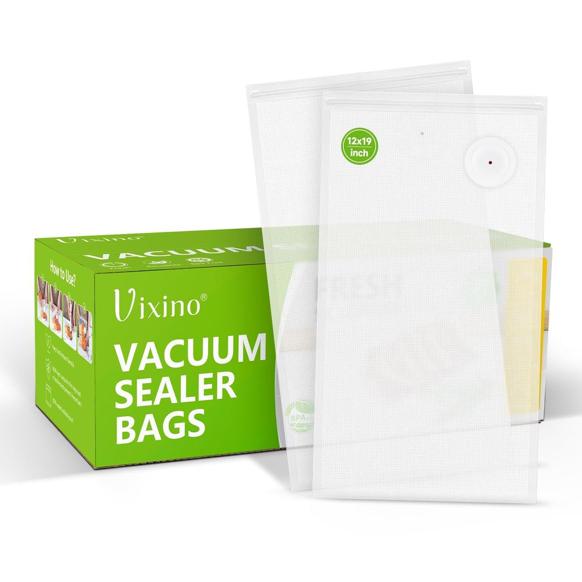 Vixino Vacuum Sealer Bags, 40 Reusable Vacuum Sealer Bags for Food, BPA-Free, Meal Prep and Sous Vide Cooking,Works for Handheld Sealer and Vac Sealer Machine with External Vacuum Systems