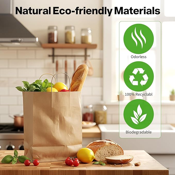 Simple Deluxe Value Pack of 50 Kraft Paper Bags with Handles (10x5x13 Inch) - Made in USA from 90GSM 100% Recycled Paper for Retail, Bulk Savings for Retail, Stores & Gift Packaging