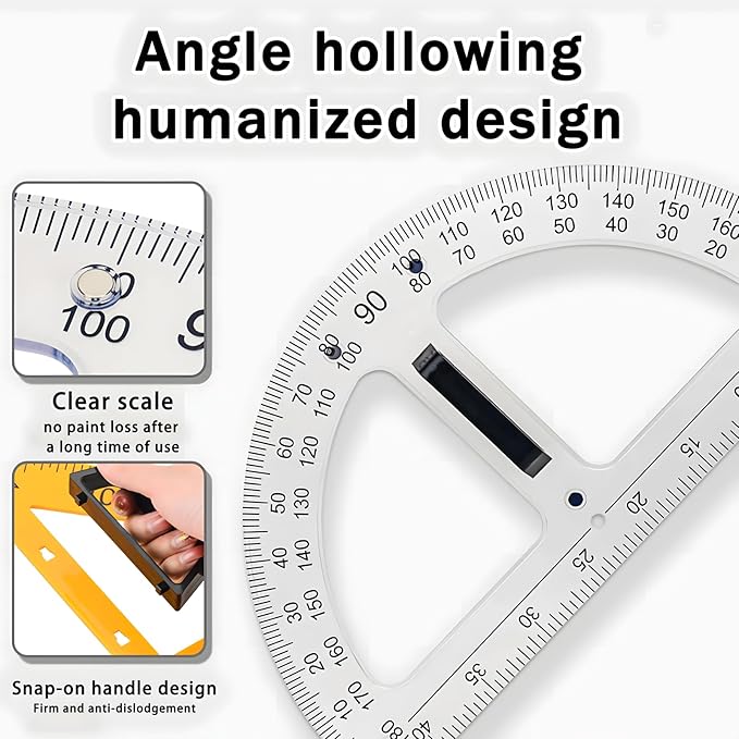 Magnetic Teaching Ruler Set with Multi-Functional Geometry Tools Durable ABS Plastic for Whiteboard Classroom Projects Student Teacher Math Supplies (Clear 4pcs)