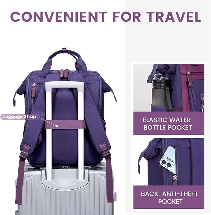 LOVEVOOK Laptop Backpack, Travel Bag with 17.3 inch Laptop Compartment, Water Resistant Teacher Nurse Doctor Work Bag, Anti-theft Daypack, Purple Black