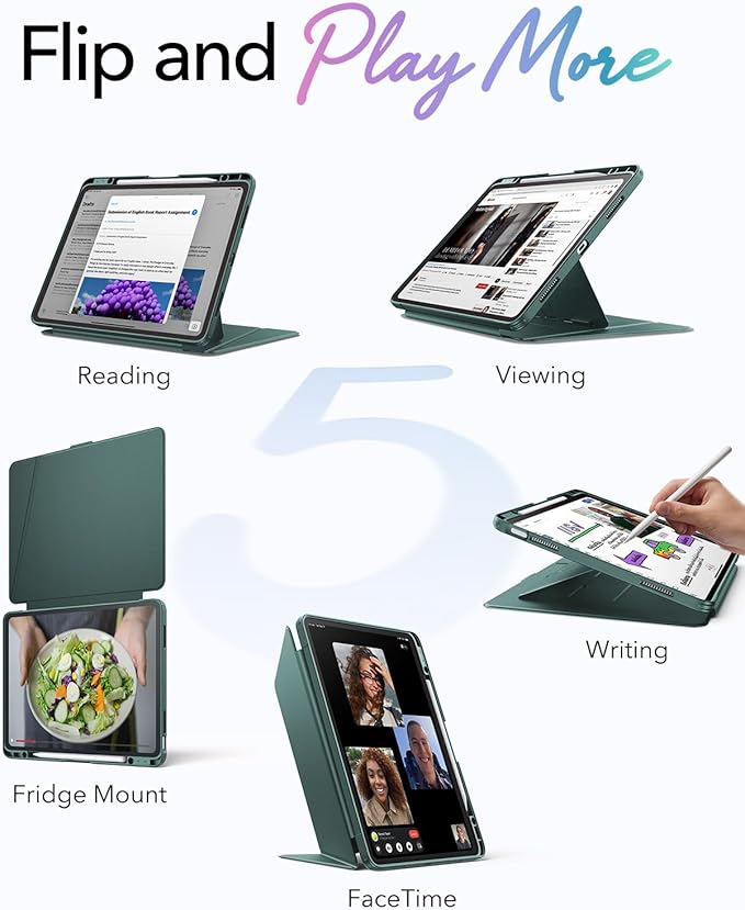 ESR for iPad Air 13 Inch Case M4/M3/M2 (2026/2025/2024), Vertical Stand Cover, Multi Stand Angles, Ultra-Stable Case with Pencil Holder, Flip Series, Green