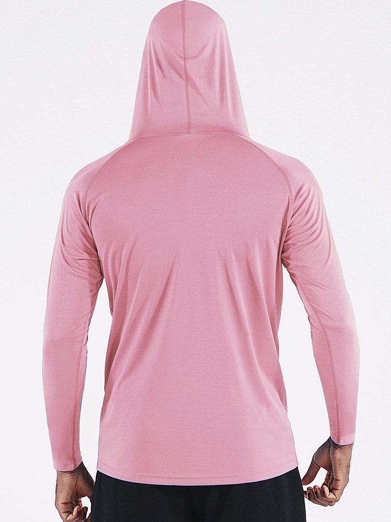 CADMUS Men's Workout Long Sleeve Fishing Shirts UPF 50+ Sun Protection Dry Fit Hoodies,1 Pack,Pink,Large
