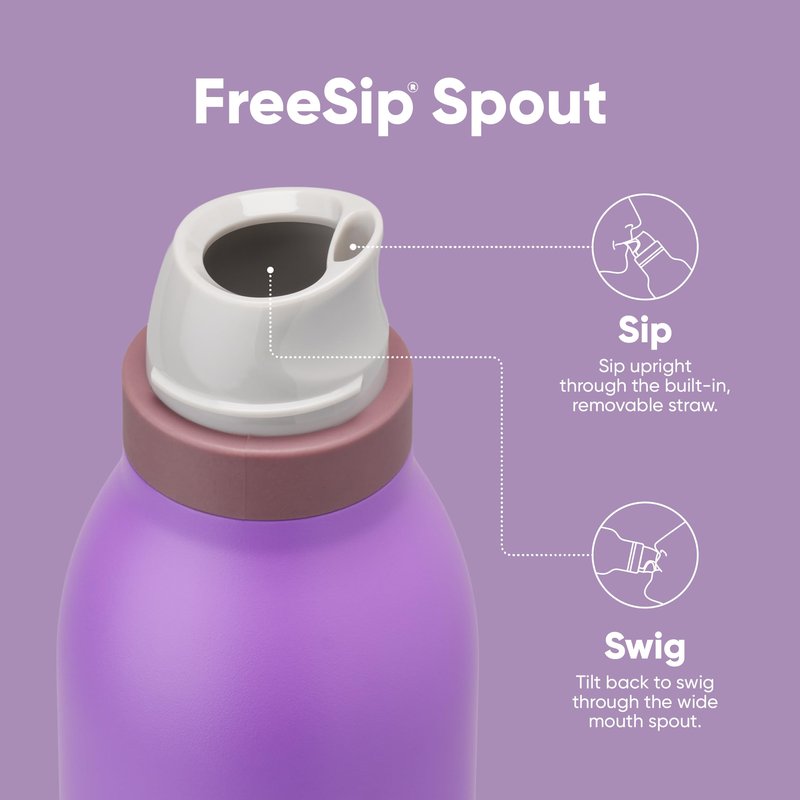 Owala FreeSip Twist Insulated Stainless Steel Water Bottle with Straw for Sports and Travel, BPA-Free, 18-oz, Purple (California Grapevine)