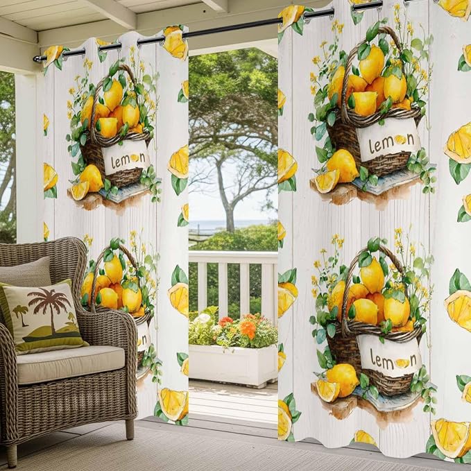 Lemon Outdoor Curtains for Patio Lemons Baskets Summer Tropical Plant Wood
