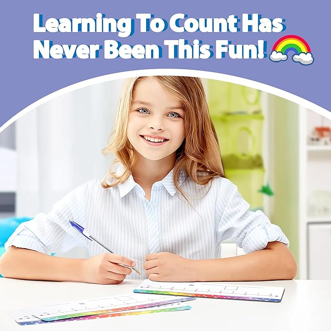 VUSIGN 26 Packs Number Line Dry Erase Boards Cards, Double Sided Writable and Erasable Math White Board for Home, 11.8” x 4”.