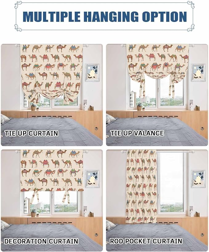 Tie Up Curtains for Windows, Summer Camels Adjustable Balloon Nature Linen