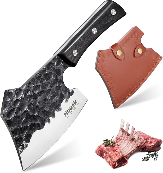 Huusk Meat Cleaver Knife Heavy Duty Bone Chopper, Hand Forged Kitchen Axe