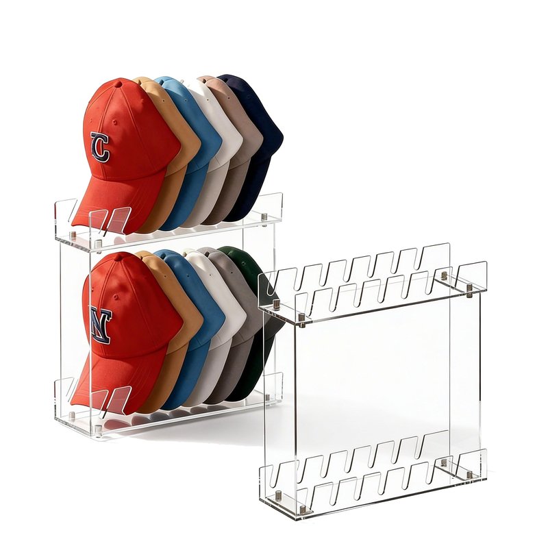 Happyseason 2 Pack 2-Tier Hat Organizer for Baseball Caps, Acrylic Baseball Cap Display Stand, Hat Rack Two Levels, Hat Organizer Shelf for Closet, Hat Holder Holds 28 Caps