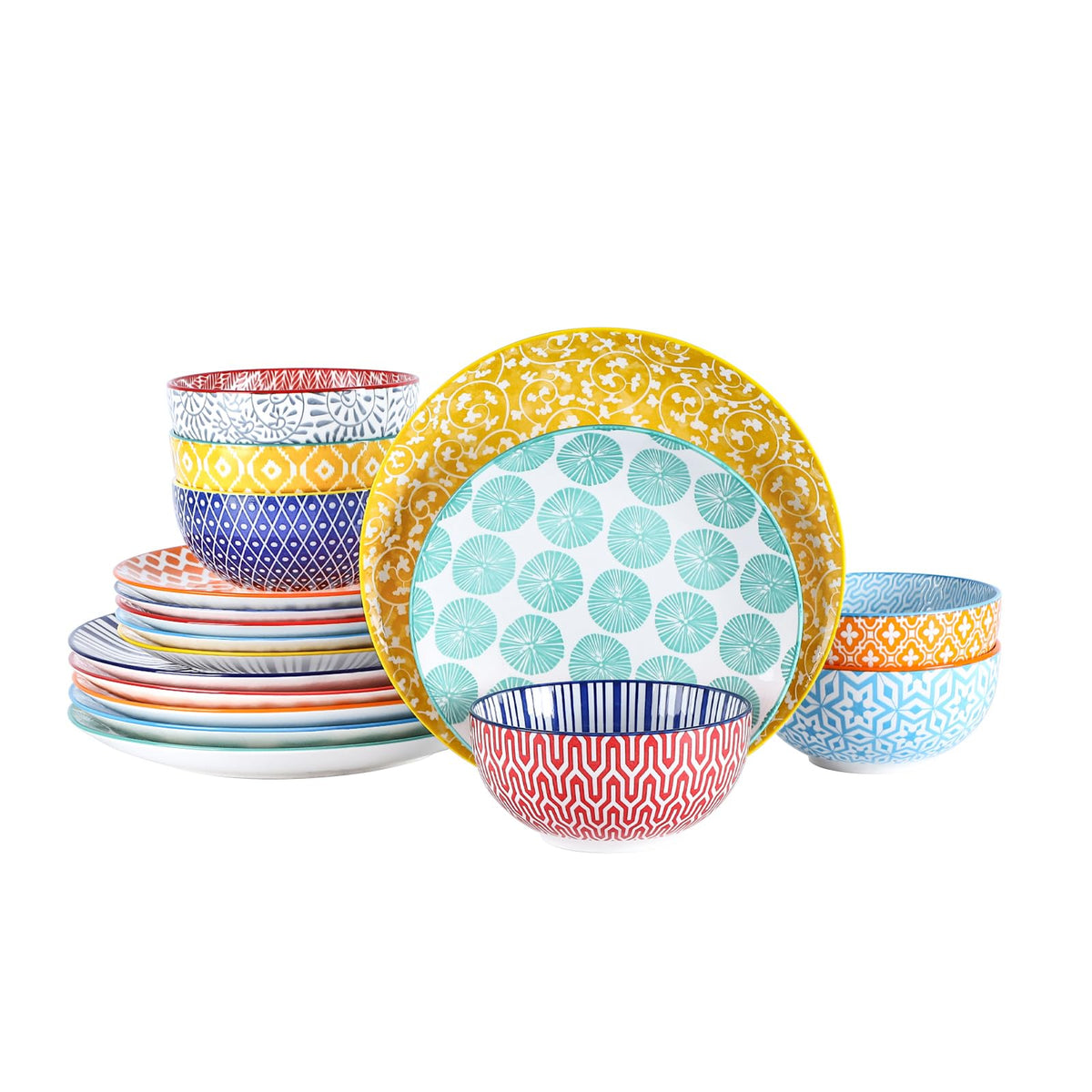 Selamica Ceramic Dinnerware Sets for 4, 16 Pieces Plates and Bowls Sets, Dishes set for 4-Chip and Scratch Resistant, Dishwasher&Microwave Safe, Assorted Colors