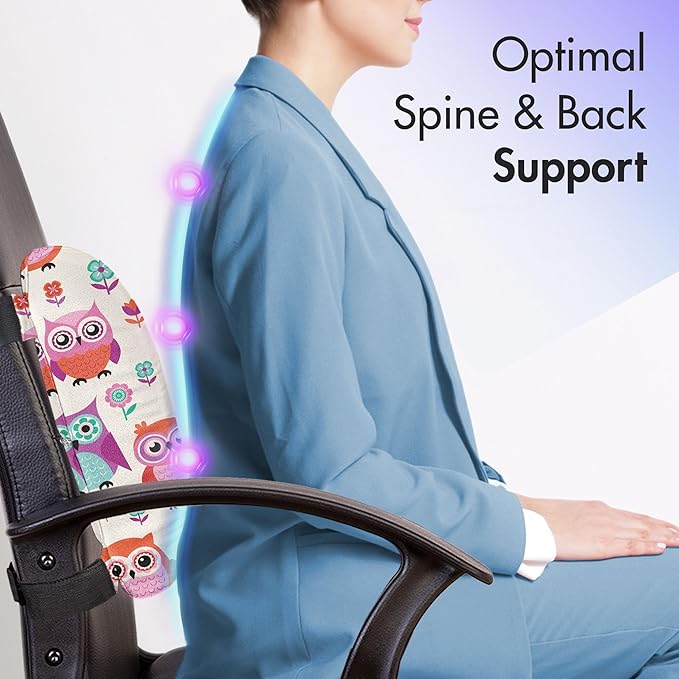 Ambesonne Owls Lumbar Back Support Pillow, Owls Happy Hipster Modern Repeated Animals Pattern Illustration, High Density Foam for Office Chairs Car Seats, 14" x 13", Fuchsia Seafoam