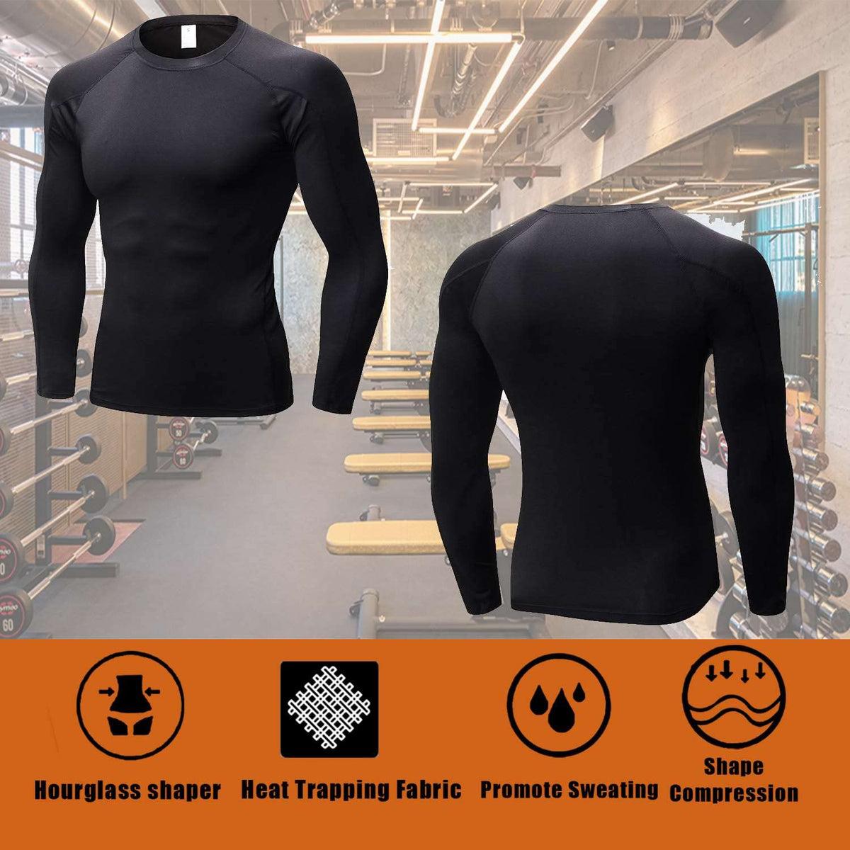BODYSUNER Sauna Sweat Suits Shirt Waist Trainer for Men Compression Vest Workout Gym Shirt Long Sleeve Blue,L