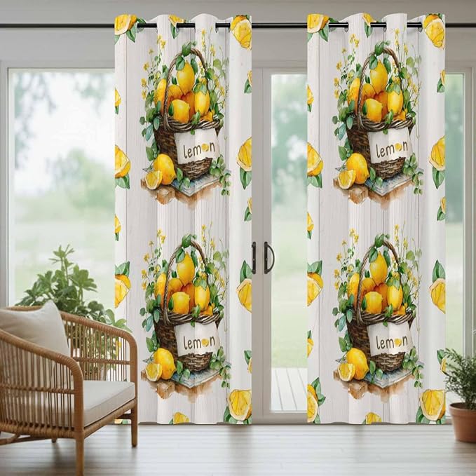 Lemon Outdoor Curtains for Patio Lemons Baskets Summer Tropical Plant Wood