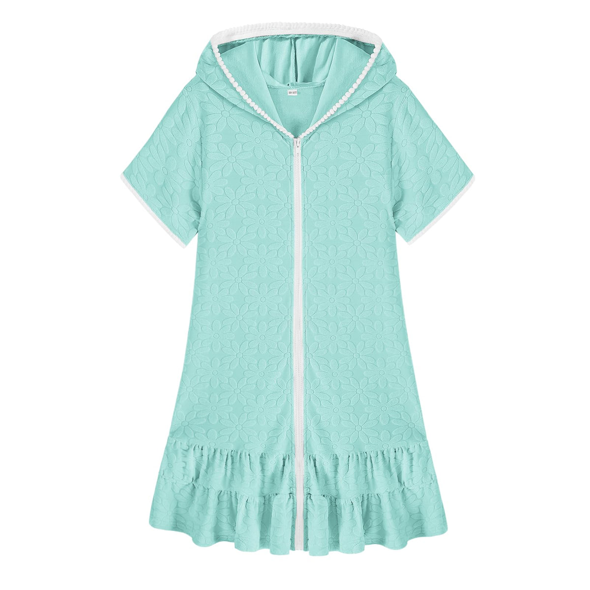 Weixinbuy Girls Swim Cover Up Kids Swimsuit Terry Zip Up Swimwear Hoodie Dress Wraps Beach Bathing Suit Size 6-7 Green