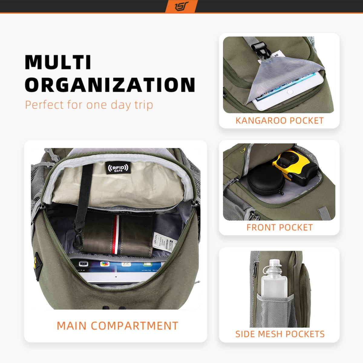 SKYSPER Sling Bag RFID Crossbody Sling Backpack Cross Body Shoulder Bag Travel Hiking Daypack for Women Men(Light Taupe)
