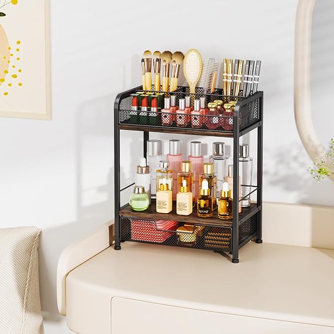 HapiRm Floor Makeup Organizer Storage - Vanity Skincare Make Up Organizers and Storage with Drawers, Cosmetics Display Cases Holder for Skin Care Nail Polish Perfume Makeup Brush
