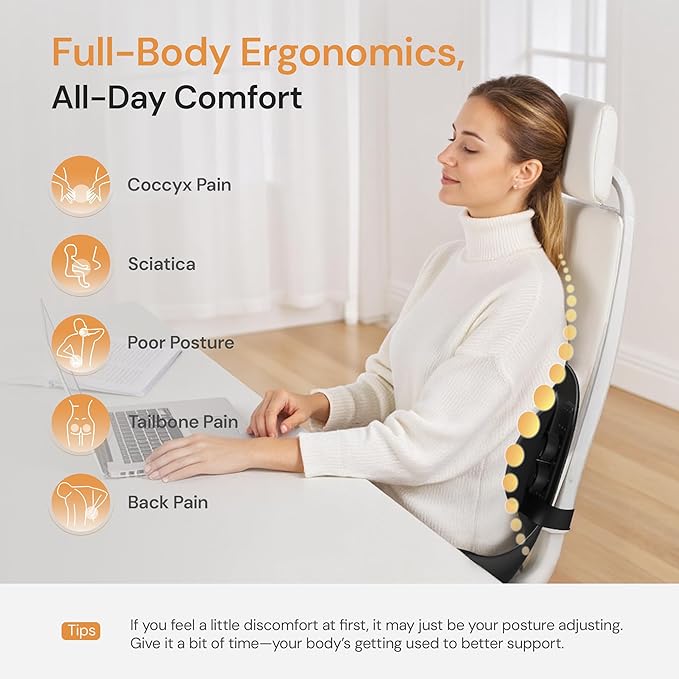 CabSupport M3 Ergonomic Seat Cushion Dynamic Lumbar Support Spineseat Patented Spine Alignment Ergonomic Posture Corrector, Ideal for Seniors & Teens, Breathable Design for Home, Office, Car& Gaming