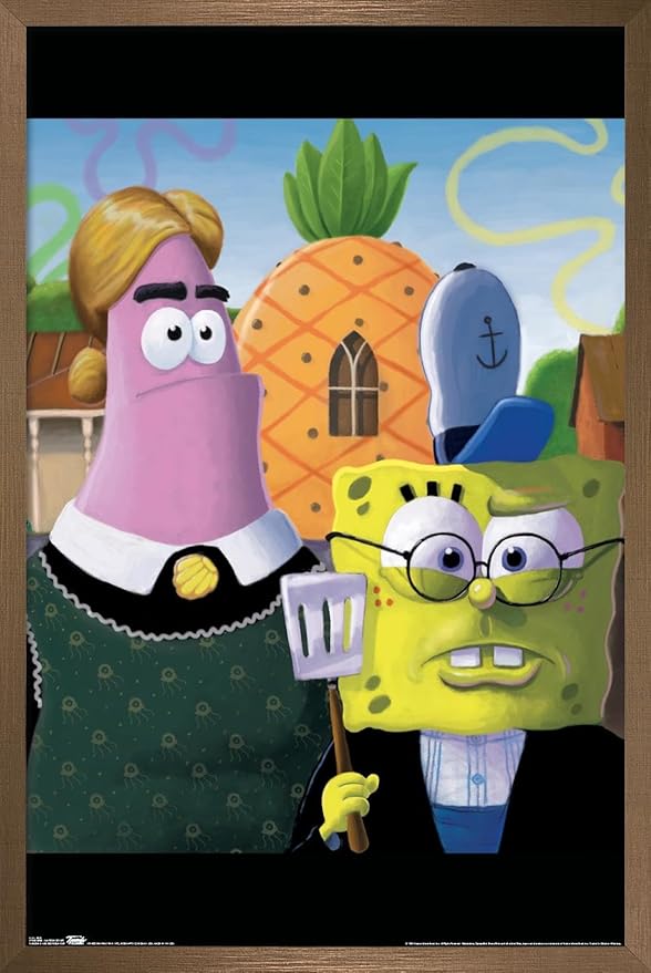 Trends International Nickelodeon Spongebob - American Gothic Wall Poster, 14.725" x 22.375", Bronze Framed Version