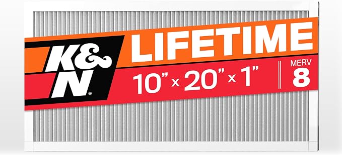 K&N 10X20X1 HVAC Furnace Air Filter, Lasts a Lifetime, Merv 8, the Last HVAC