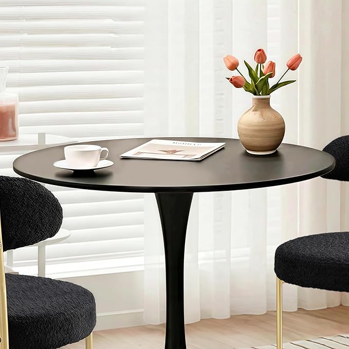 SoarFlash Kitchen Table and Chairs for 2, 24" Dining Table Set for 2 with Leather Upholstered Chairs, 3 Piece Round Kitchen Table Set, Dining Room Table Set for Small Space, Apartment