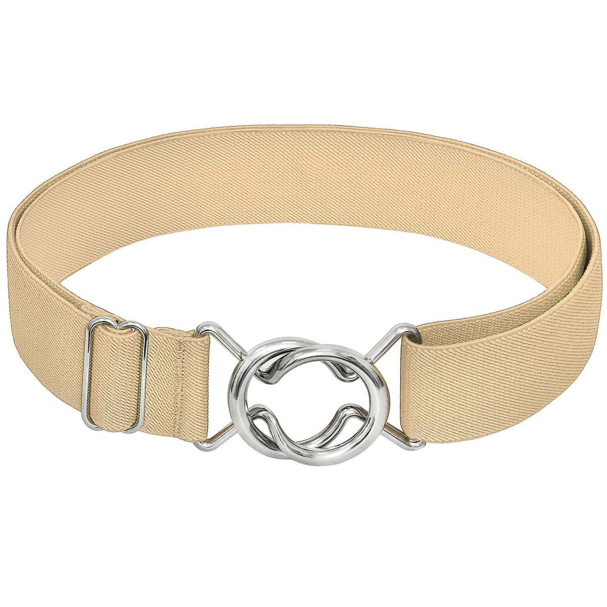 Falari Womens Stretch Belt Adjustable Web Belt Metal Buckle All Occasion Dress Belt - Beige
